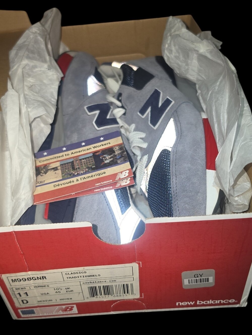 New Balance 998 Mens Size 11 Gray and Navy Suede-Accent Sneakers Like New